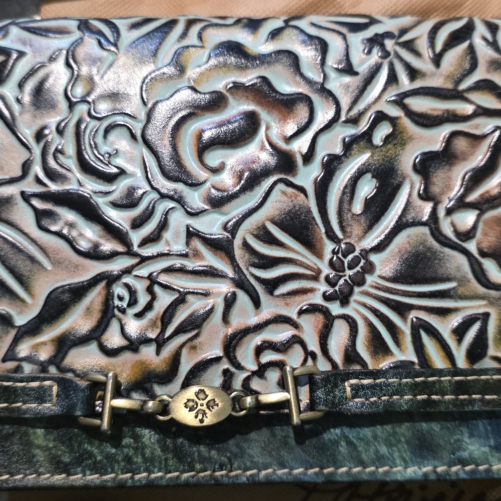 Patricia Nash Apricale Turquoise Multi Tooled Leather Crossbody Purse